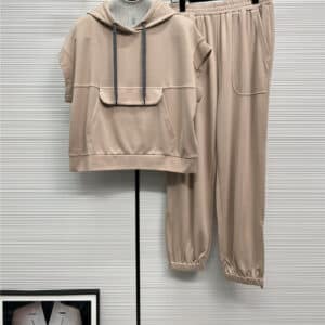 Brunello Cucinelli Short Sleeve Hoodie + Casual Pants Set