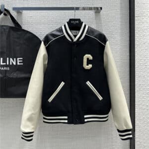 celine C standard woolen baseball jacket with leather sleeves