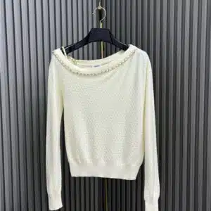 chanel chain slanted shoulder knitted long sleeve
