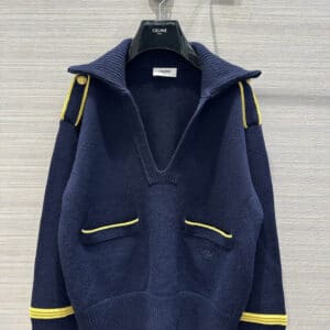 celine military style navy collar cashmere sweater