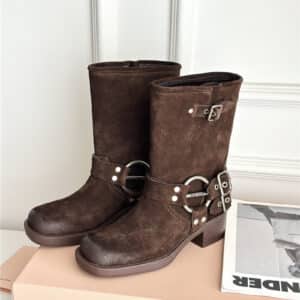 miumiu autumn and winter brushed suede distressed boots