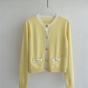 miumiu color contrast round neck knitted cardigan