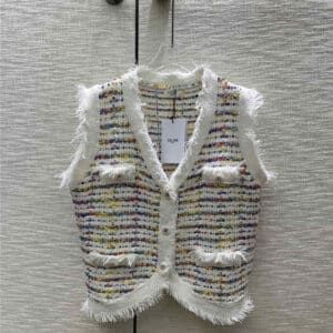 celine colorful striped braided fringe vest vest