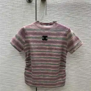 chanel hot girl style color striped knitted short sleeve