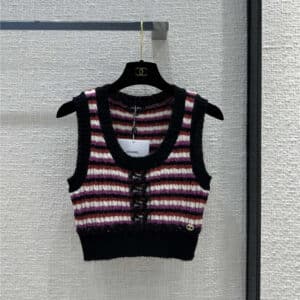 Chanel two-color striped double c jacquard knitted vest