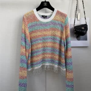 Chanel new color contrast striped round neck knitted pullover