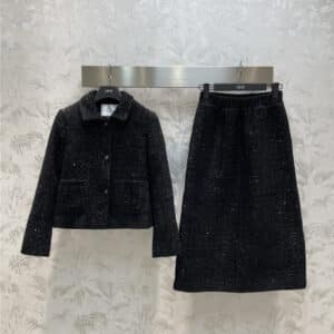 Dior lapel tweed jacket + high waist A-line skirt suit