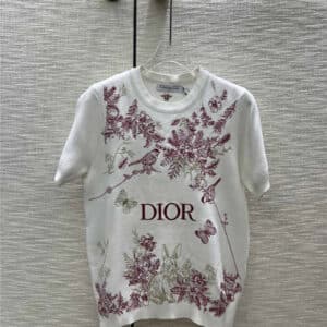 Dior heavy embroidery floral knitted short sleeves