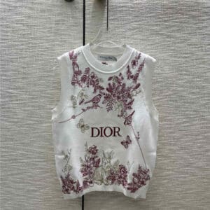 Dior heavy embroidery floral knitted vest