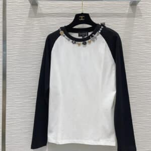 Chanel collar decoration design sense long-sleeved T-shirt