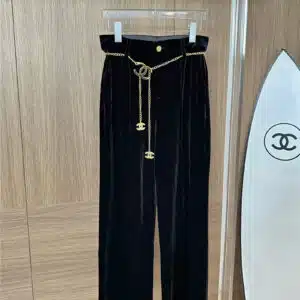 Chanel double C dark pattern embossed velvet wide leg pants