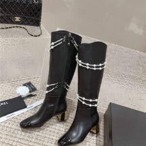 Chanel pearl accessories high heel boots