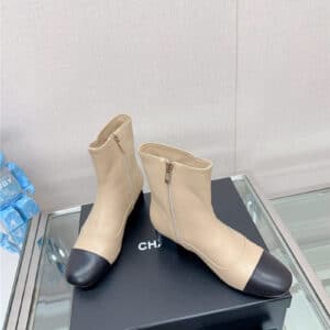 chanel chunky heel stitching ankle boots
