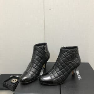 chanel c standard round toe chunky heel ankle boots