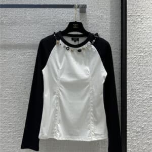 chanel contrast sleeve cotton long sleeve t-shirt