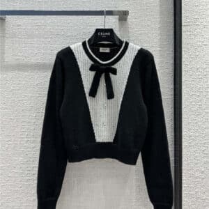 celine black and white round neck bow embellished sweater
