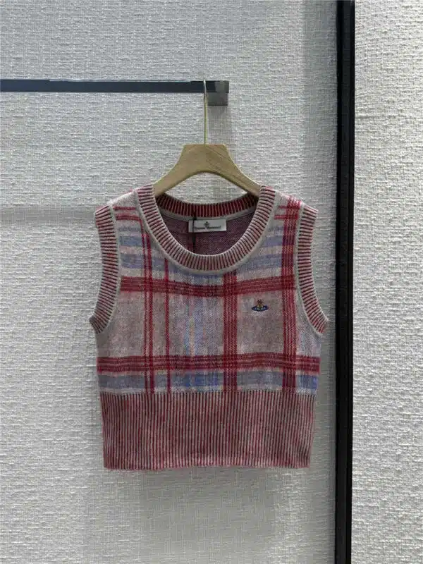 Vivienne Westwood Saturn embroidered plaid knitted vest