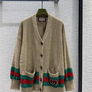 gucci Maillard vibe khaki V-neck knitted cardigan