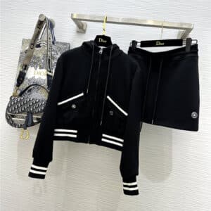 dior hooded short jacket + mini hip skirt suit