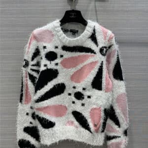 chanel camellia cow color flower crew neck sweater