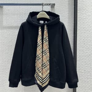 Burberry vintage plaid silk scarf drawstring hooded sweatshirt