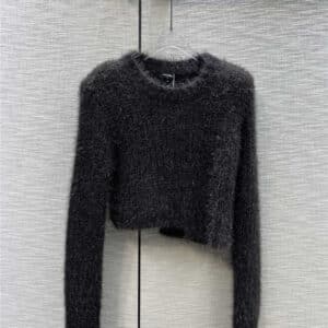 chanel round neck silver thread knitted long-sleeved sweater