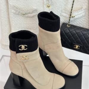 chanel bag buckle knitted woolen short boots