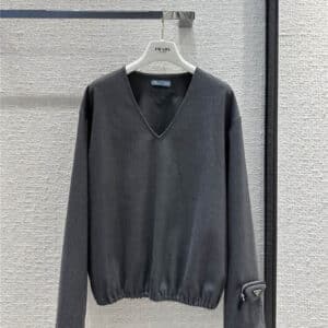 prada premium gray V-neck woolen top