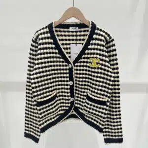 celine new contrast logo plaid knitted cardigan