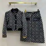louis vuitton LV quilted jacket + high waist skirt suit