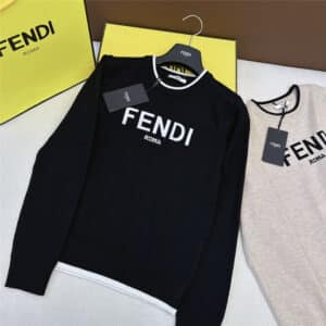fendi new logo woven decorative crew neck sweater