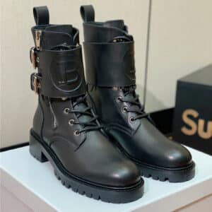 Balmain catwalk style motorcycle leather buckle boots
