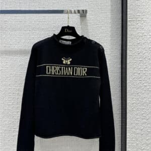 dior butterfly gold slogan jacquard rolled hem sweater
