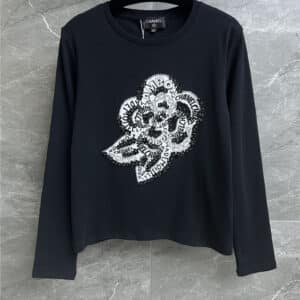 chanel camellia embroidered long T