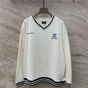 chanel three stripes letter embroidered long sleeve sweatshirt