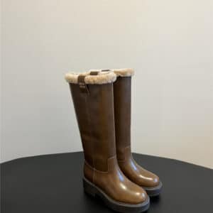 miumiu thick-soled straight sleeve plus fleece boots