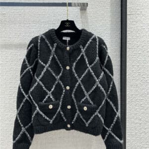 chanel hand-sewn cable-web rhombus knit cardigan