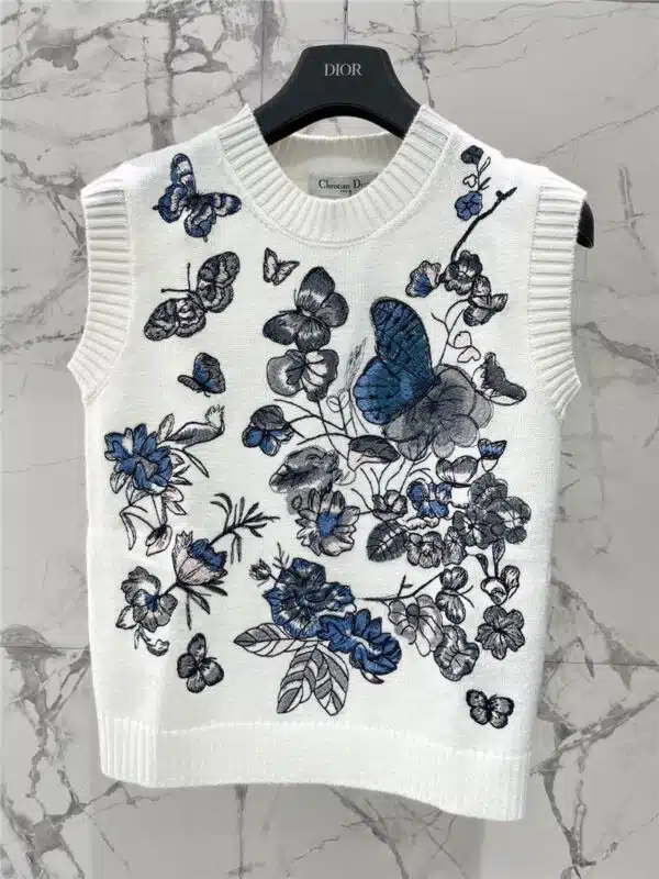 dior butterfly embroidered knitted sweater vest