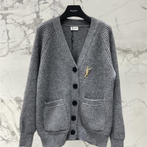 YSL silver starry V-neck knitted cardigan