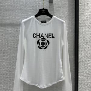 chanel double C logo flocked print bottoming shirt
