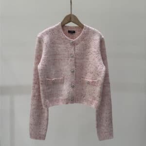 chanel new contrast pocket crew neck knitted cardigan