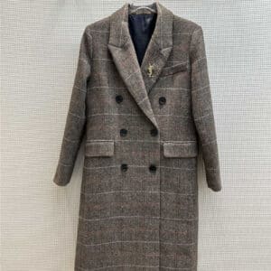 YSL monogram brooch embellished wool twill coat jacket