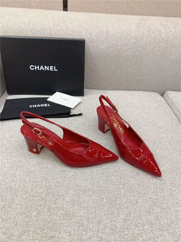 chanel classic sling back thick heel sandals