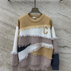 celine new color block raw edge knitted top
