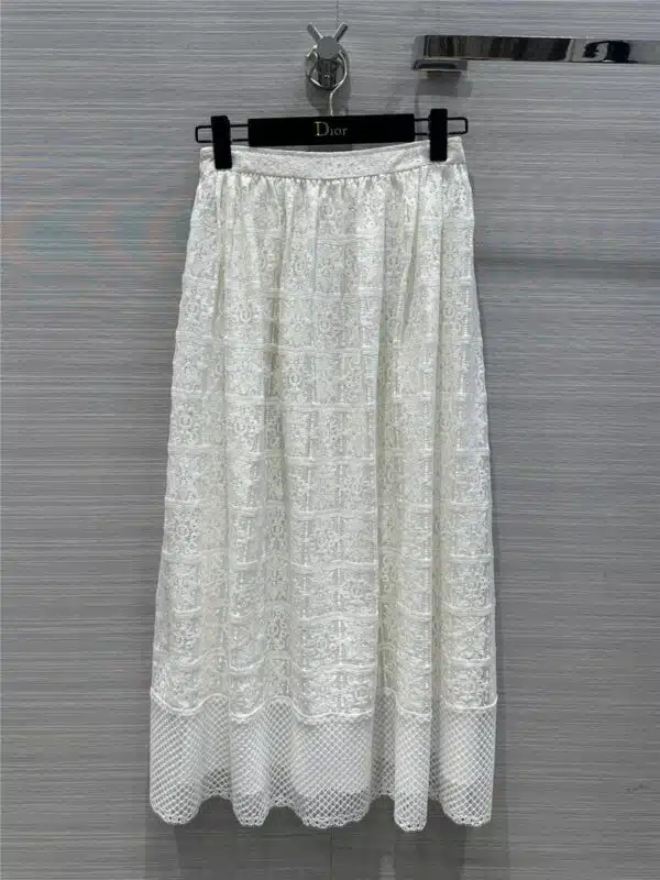 dior checkered water-soluble floral lace gauze skirt