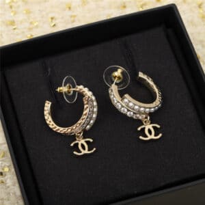 chanel diamond edge pearl double c stud earrings