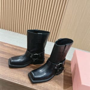 s new square toe buckle metal ring boots