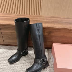 s new square toe buckle metal ring mid-calf boots