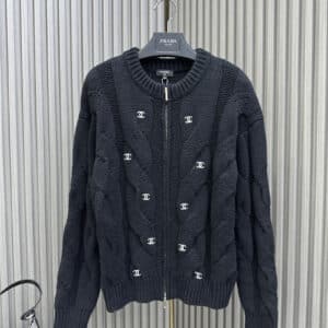chanel zipper embroidered knitted cardigan