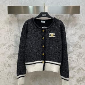 celine crew neck contrast knitted cardigan
